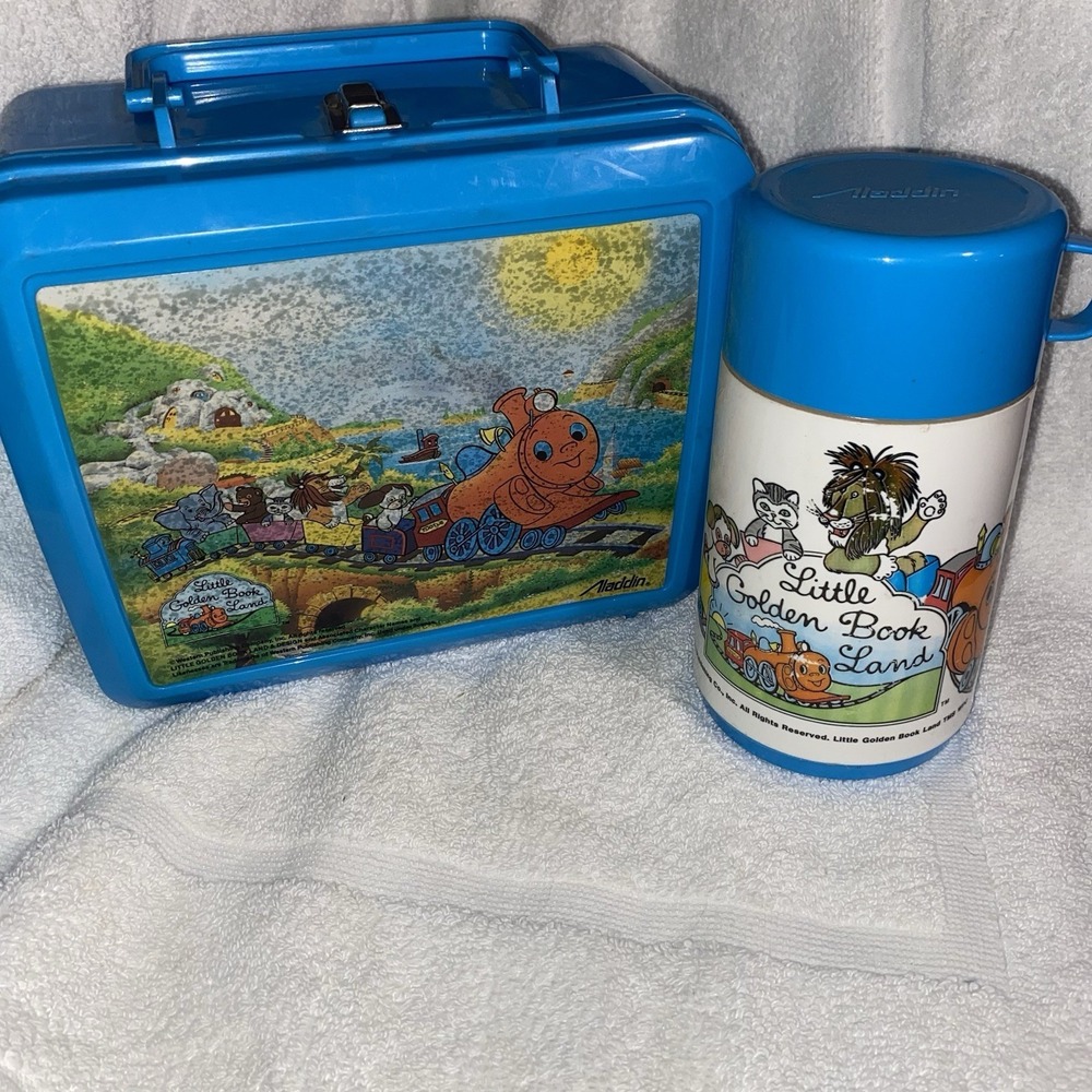 VERY RARE Aladdin Little Golden Book Plastic Lunchbox  W/Thermos  Little Engine